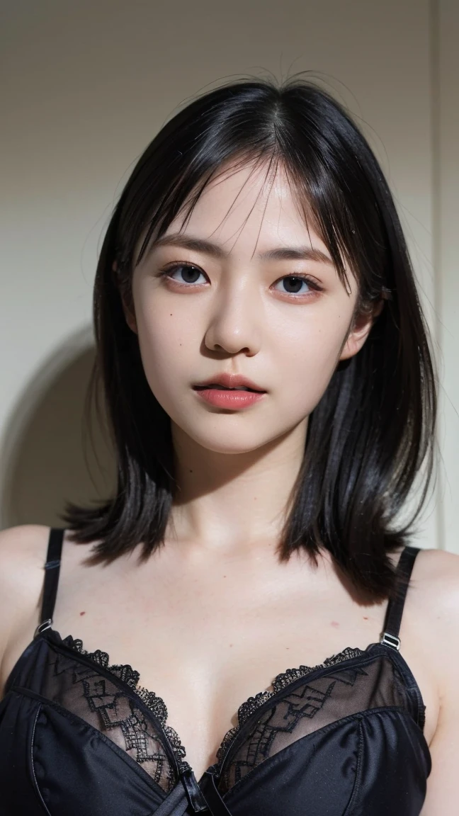 (8k、 RAW Photos、Highest quality、 High resolution:1.1)、 (超Realisticな:1.4)、(Realistic、 Realistic:1.3)、The Beauty of Japan、((Upper Body:1.3))、Baby doll and grip on bare skin、holding panties 、 (プレゼントとしてのDirty pantiesー)、(Detailed silk panties:1.1)、Focus Panties、(blush:1.3)、(Dirty panties:1.3)、With an embarrassed face、Bobcut、Cleavage、Covered nipples