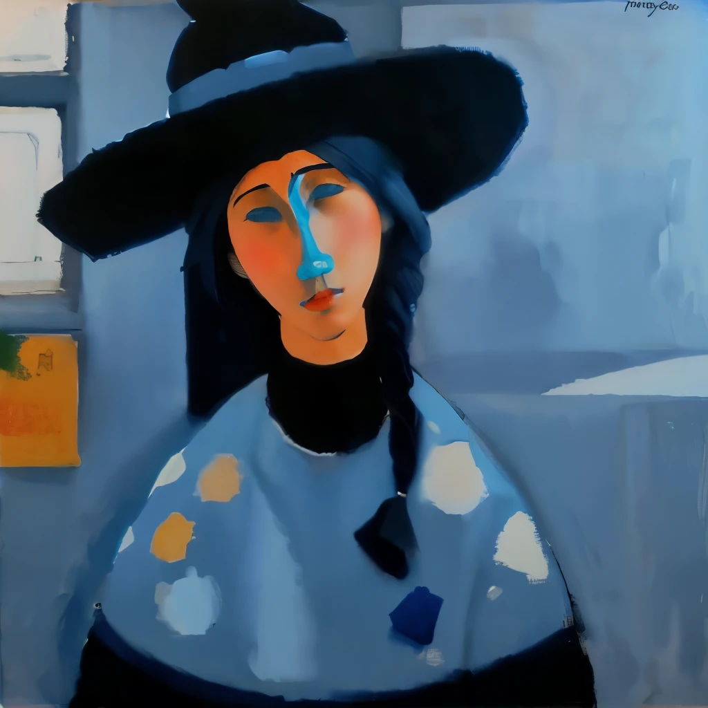 Woman painting blue