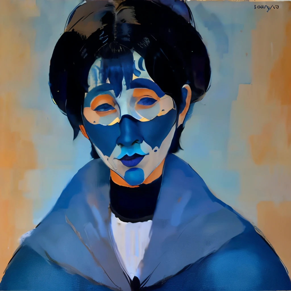 Woman with blue face