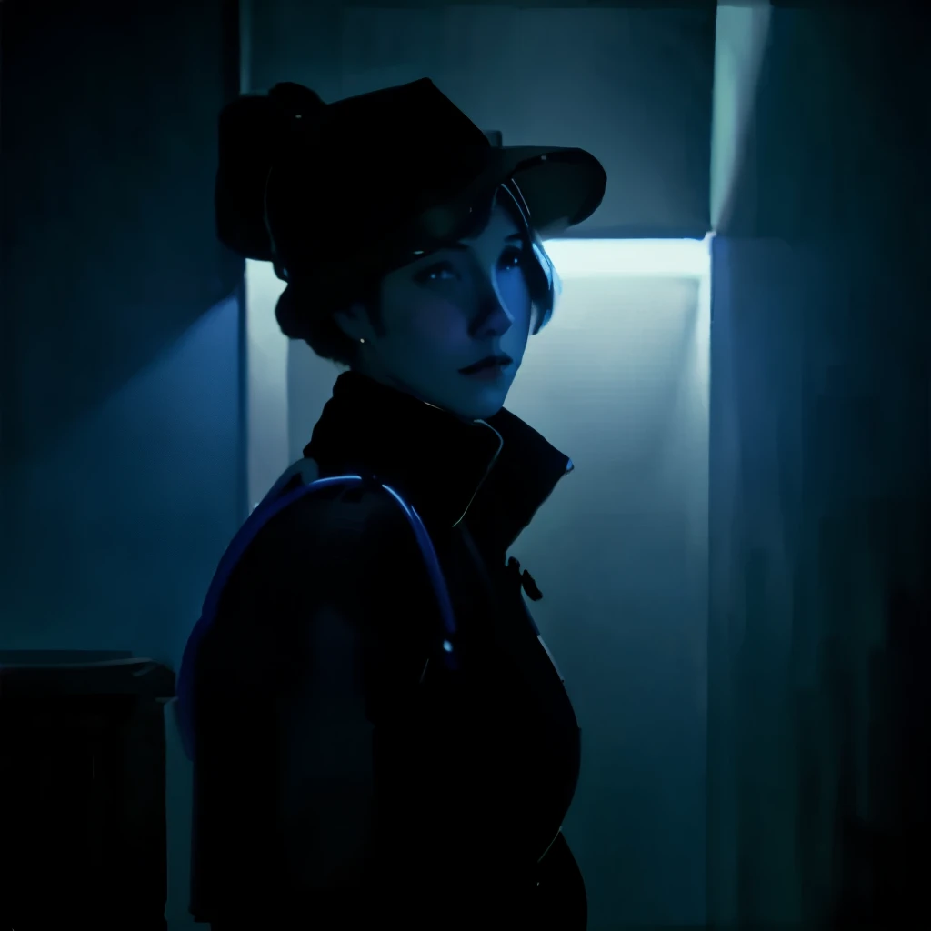 Woman in blue lighting