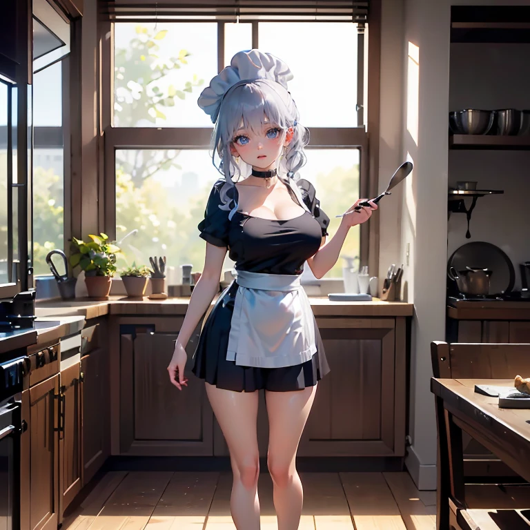 (high resolution:1.2),ultra-detailed,realistic,photorealistic:1.37 (girl in a kitchen:1.1),(creating a masterpiece artwork:1.1),(wearing jelofolkwang's white apron:1.1). She(stands alone:1.1),confidently(showing her highly detailed and beautifully sculpted body:1.1). The(apron:0.9) partially covers her, revealing a(sideboob:1.1) and a(hint of her perfect physique:1.1).

The kitchen is well-lit with(natural sunlight:1.1), casting a(warm glow:1.1) on the scene. The girl's artwork(takes the center stage:1.1), showcasing her(creativity and talent:1.1). The(painting:1.1) is an(ultra-detailed masterpiece:1.1), with(vivid colors:1.1) and(sharp focus:1.1).

In the(background:1.1), we can see various(cooking utensils:1.1) and(ingredients:1.1), emphasizing the girl's passion for(art and culinary:1.1). The(atmosphere:1.1) is filled with the(aroma of delicious dishes:1.1), enhancing the(overall experience:1.1).

The(image quality:1.1) is of the(highest standard:1.1), with a(resolution of 4K or 8K:1.1), capturing every(minute detail:1.1) in the(artwork:1.1) and the(girl's appearance:1.1). The(lighting and shading:1.1) are expertly(rendered:1.1), creating a(realistic and photorealistic effect:1.1).

This prompt combines(elements of sensual beauty and artistic expression:1.1), presenting a(captivating and visually stunning scene:1.1).