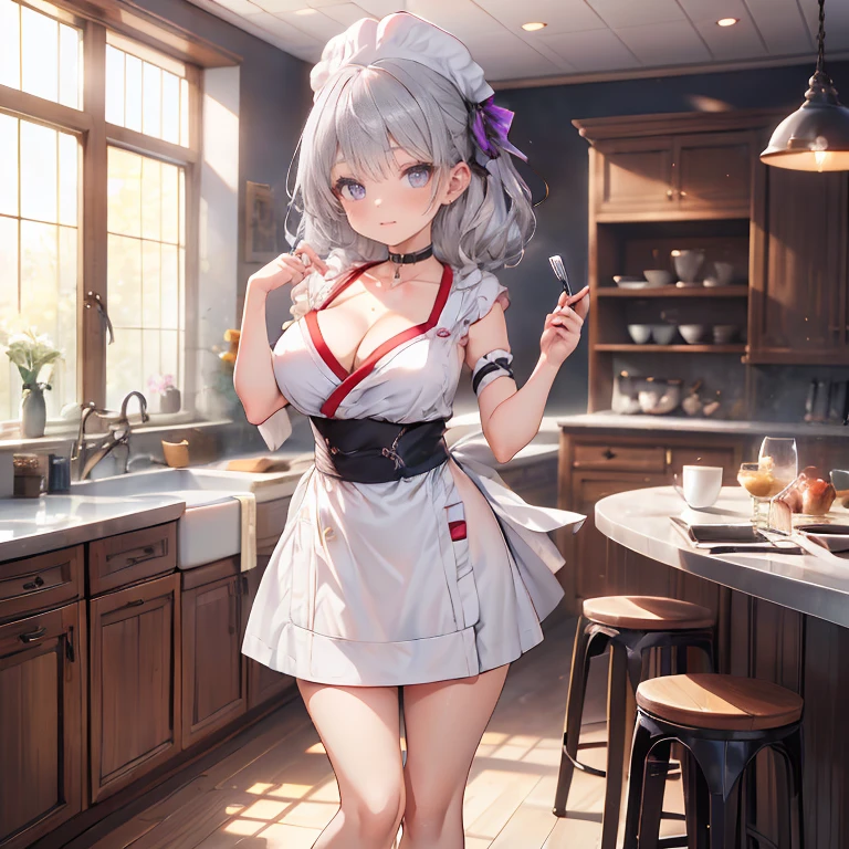 women, ShenHe, Genshin Impact , middle age, in the kitchen, wear cooking apron around waist , No panties , No bra, sit on the table , spreading legs , legs wide open , attractive looks , nude boobs , natural cleavage , second life , attractive women , view from under , camera closed between legs , zoom on her pussy , pubic hair ,NSFW ,