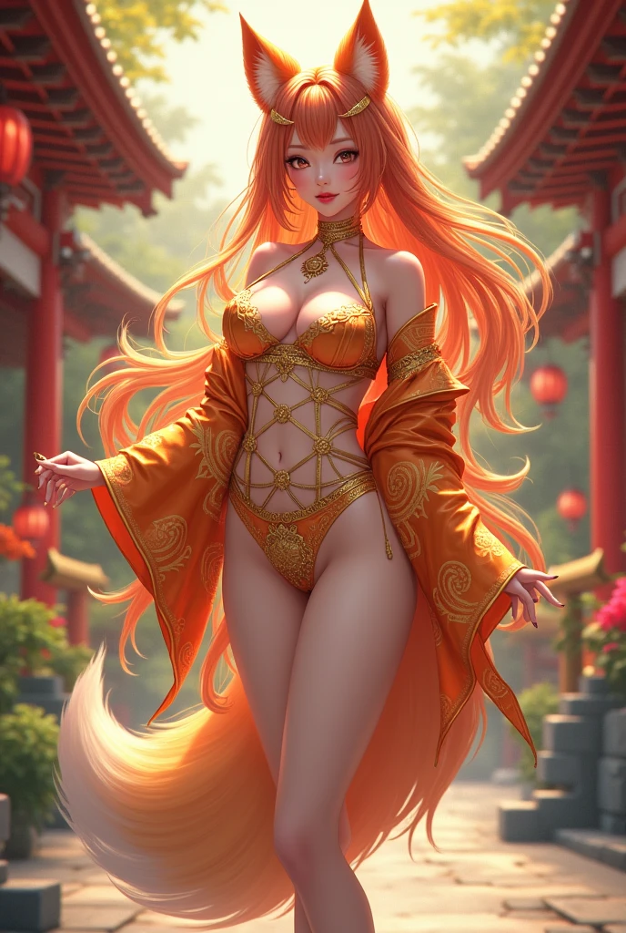 frontage，sexy beauty，Nine tails，pointy ears，Charming，classical