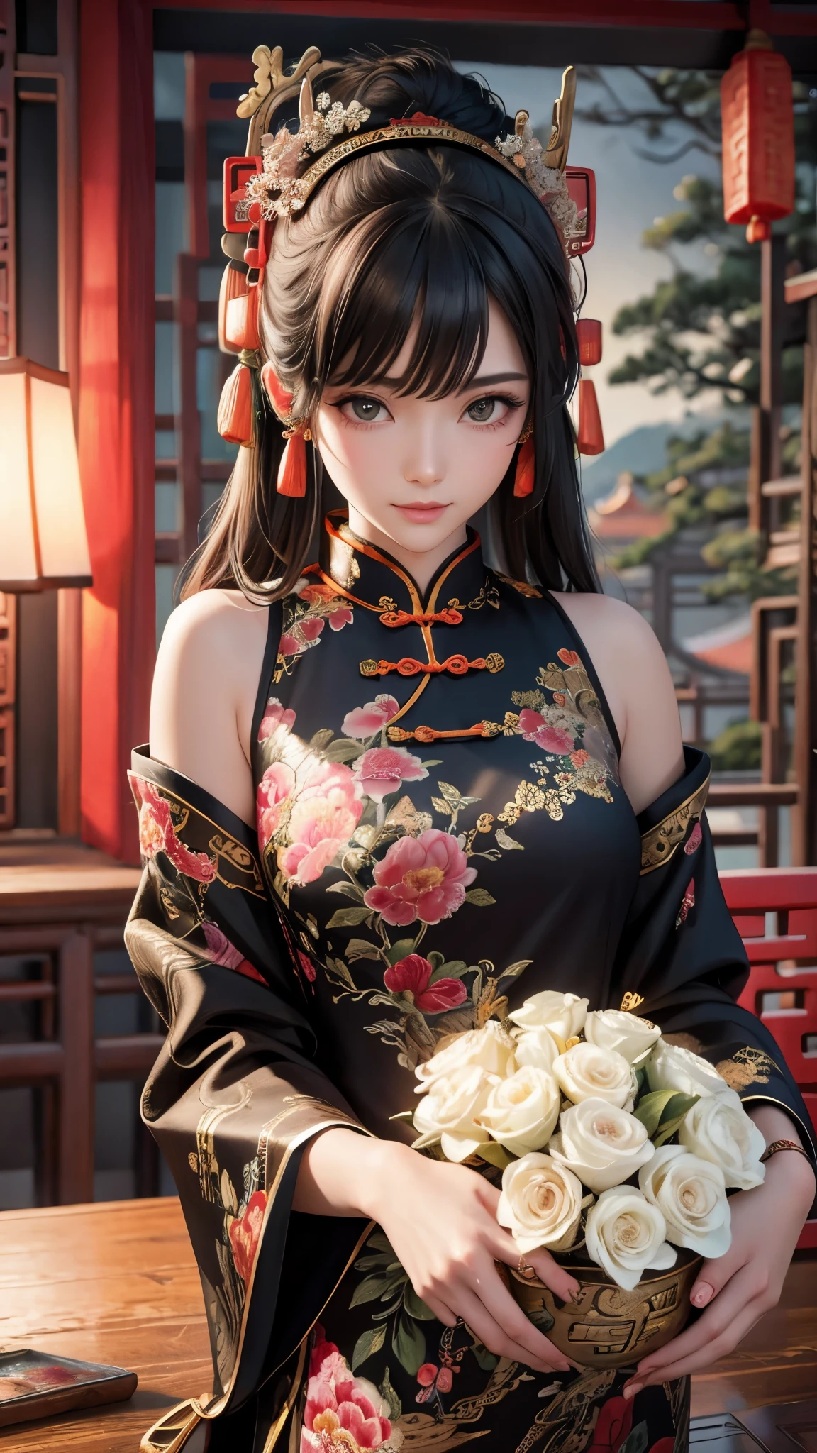 ((Highest quality)),(Ultra-high resolution),(Super detailed),(Detailed Description),((The best CG)),(masterpiece),Highly detailed art,(Art with precise detail:1.5), (Ink painting style:1.5), (Chinese beauty:1.6),(Glittering Hu clothing:1.4)