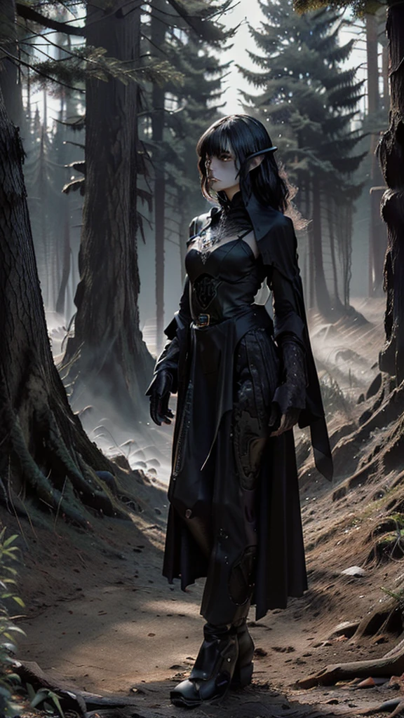 Just as she embraces the new power, the sky darkens, and the ground trembles. A dark, shadowy figure emerges from the forest. The girl takes a step back, her expression shifting to concern as the creature approaches