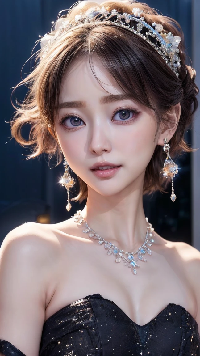 (4k quality:1.3),(Highest quality:1.3),(Whitening:1.4),(Baby Face,Girl:1.3),(The best beauty:1.5),rich,Upper Body,smile,(tits:1.5),(Black strapless bejeweled dress:1.3),(Different dimension:1.6),Overflowing breasts,(jewelry),Captivate a man,Cleavage,(Super Celebrities:1.5),(Supermodel:1.4),(Whitening:1.2),(Tight waist:1.4),(Night viewの良いホテル:1.1),(luxury:1.2),(Arisa Hanyu:1.5),(anorexia:1.4),(Night view:1.3),(Face close-up),Catchlight,(Child&#39;s face:1.6),(smile:1.1),(Light blue hair:1.3),(Half Up Hair:1.3),(Light blue eyes:1.4),(2D cuteness:1.5),(Cute Makeup),Beautiful fingertips,(Sexy and cute:1.6),(Luxury hotel:1.6),(White Gal:1.6),(Transparent white skin:1.4),(albino:1.5),(Lighting hits the subject:1.3),(barefoot、Thighs:1.5)