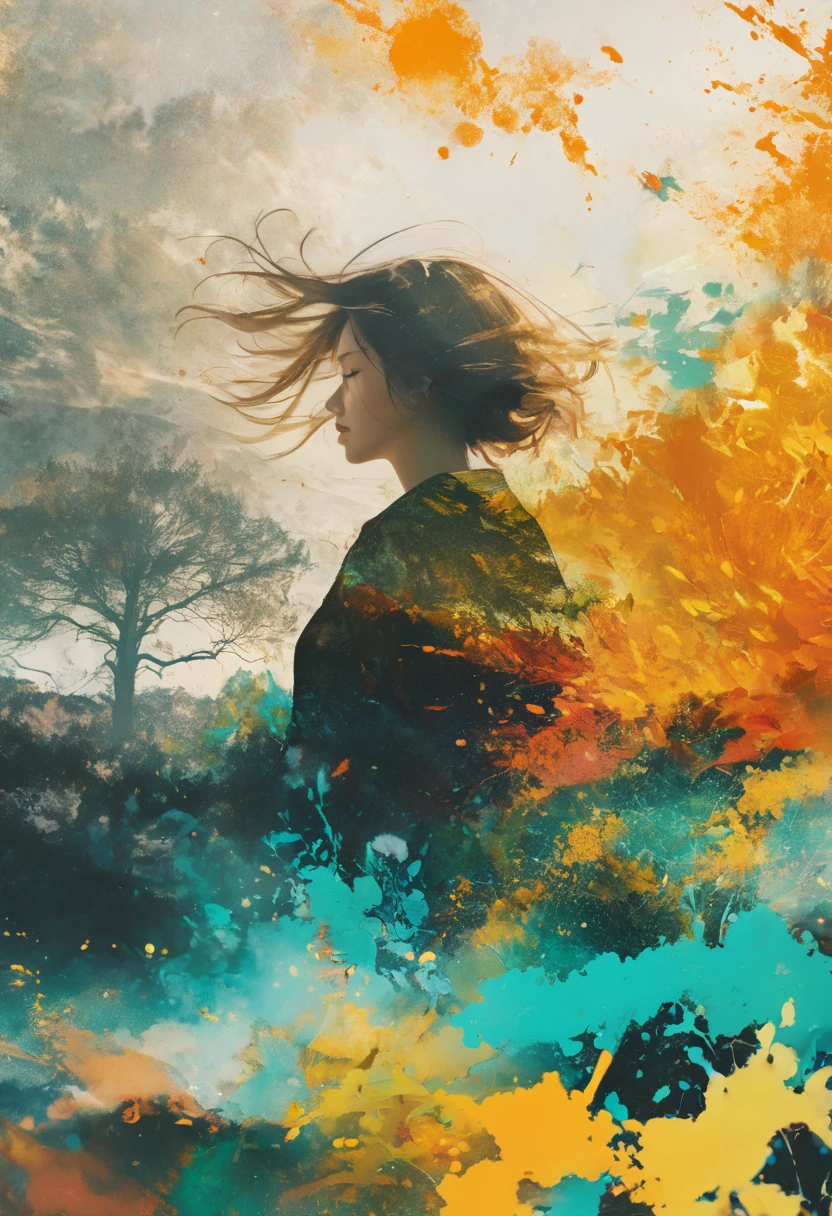 a lone female ronin in bloody yukata dancing in the rain, bare feet, wet, from behind, (long sword), wavy (tall grass:1.2), sunset, [messy hair], full body, dramatic, backlit, volumetric lighting, (detailed face), (highly detailed:1.2), painting, bloom <hypernet:LuisapAbstract_abstractVersion:0.6>