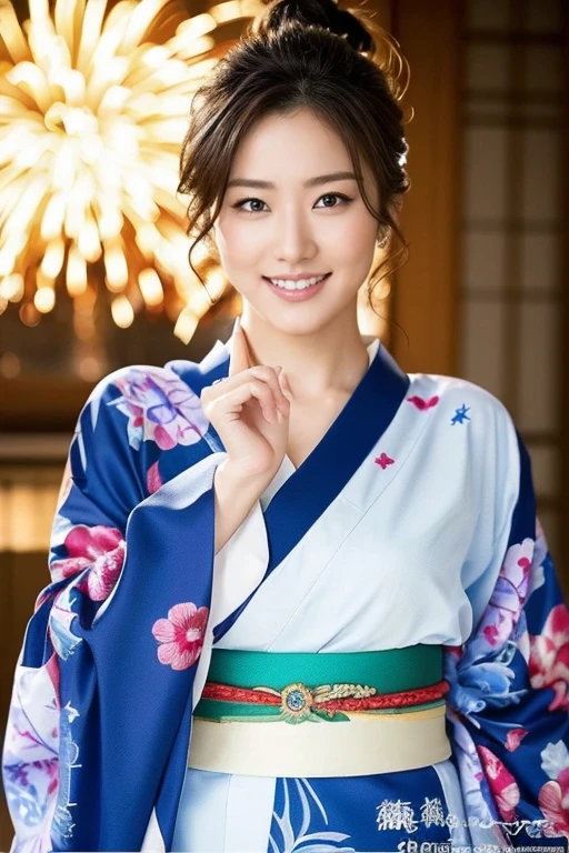 1girl,front,cute,kimono,blue,smile