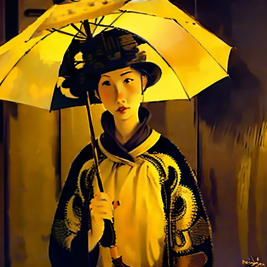 A woman holding a yellow umbrella、Can be viewed