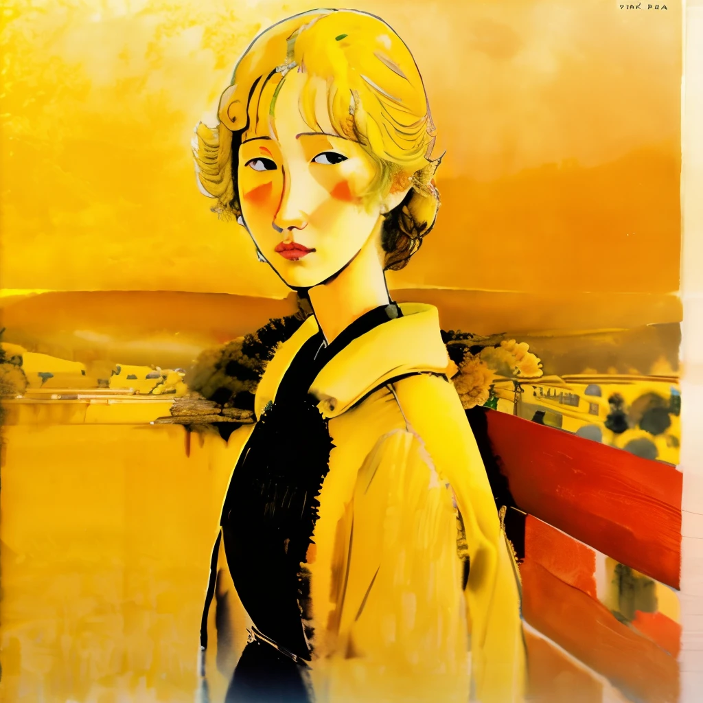 Yellow sky and woman、Can be viewed