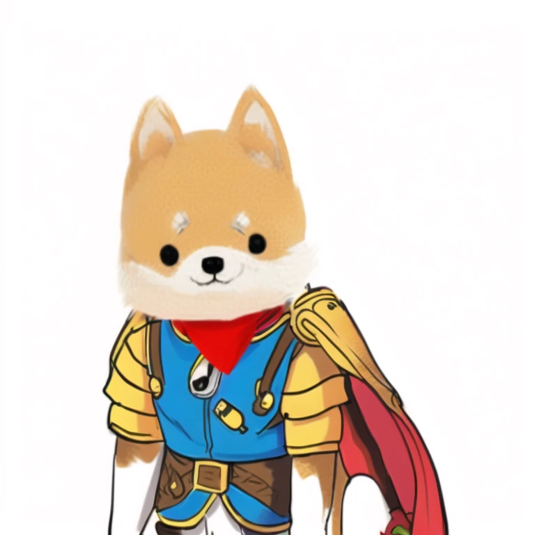 Close-up of a costumed stuffed animal, anthropomorphic Shiba Inu, Shiba Inu holding a baseball bat, Armor with a fox motif, shibu inu, The fox and the bush, Turf Figure, Shiba Inu cosmonaut, Shiba Inu, League of Legends Fox Chibi, Fox with a torch, Doge