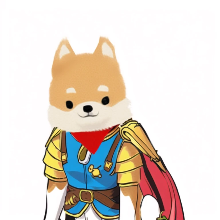 Close-up of a costumed stuffed animal, anthropomorphic Shiba Inu, Shiba Inu holding a baseball bat, Armor with a fox motif, shibu inu, The fox and the bush, Turf Figure, Shiba Inu cosmonaut, Shiba Inu, League of Legends Fox Chibi, Fox with a torch, Doge