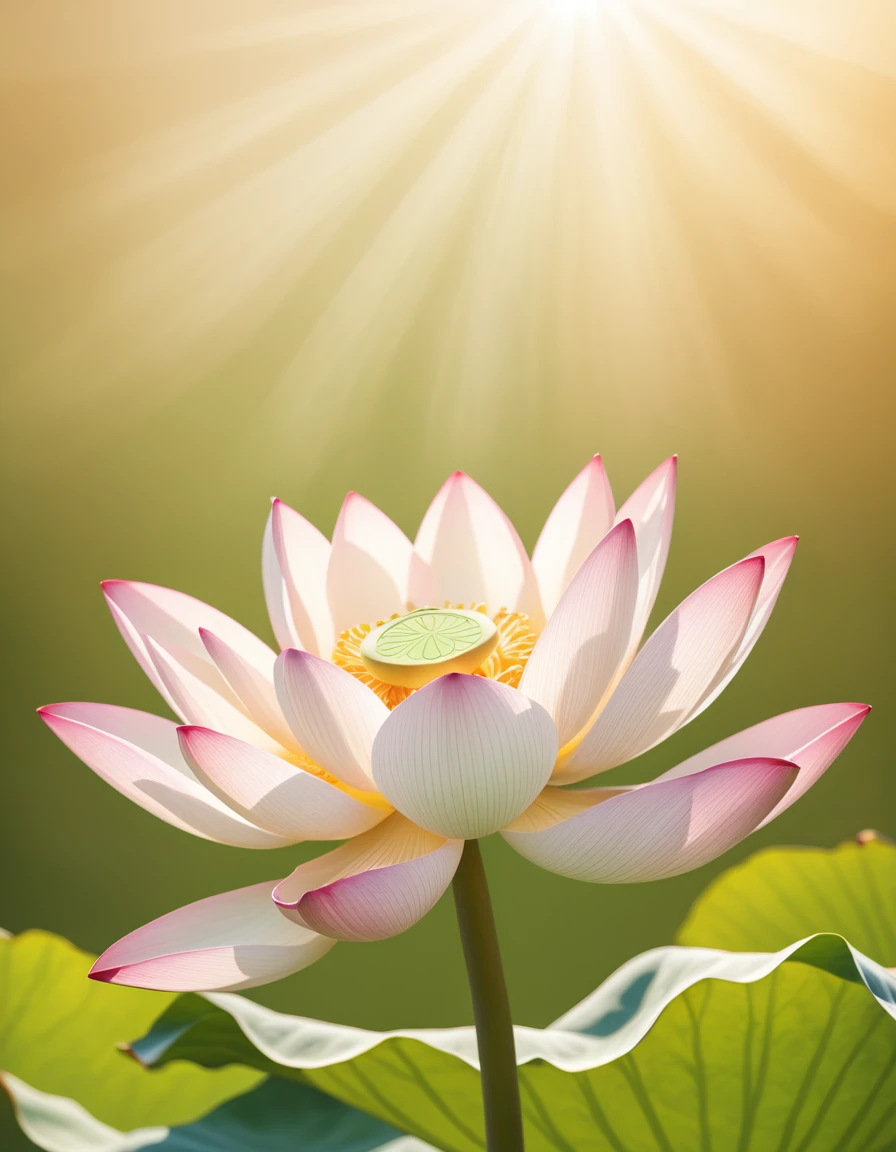 Best-quality, Masterpiece, Ultra-High-Resolution, (Photorealistic:1.4), Raw-Photo, Extremely-Detaied, Delicate white lotus petals unfold in a shallow pool of tranquil water, surrounded by lush greenery and soft ripples. Warm sunlight casts a gentle glow, highlighting the flower's intricate details. The camera frames the lotus from above, emphasizing its serenity and beauty, ImgFixerPre0.3