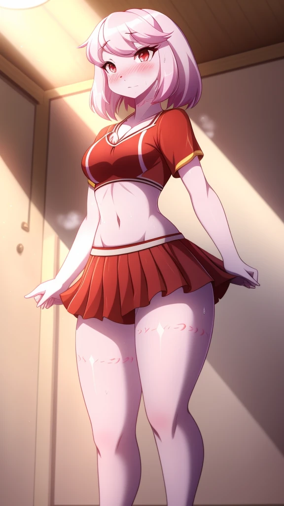 Crusch Lulu,furry,Bust ,Waist 57,Thigh 86,Good resolution,standing in a room alone,Cheerleading uniform,Good light and shadow details,shade,sexy body,blushing, Sweating,