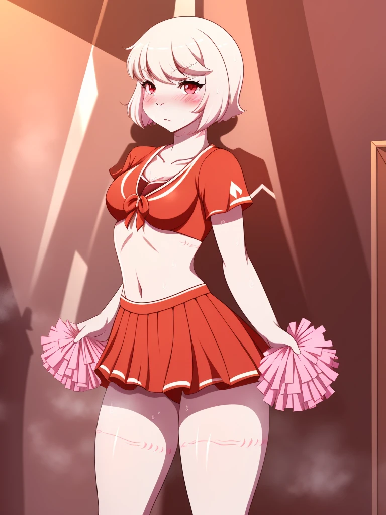 Crusch Lulu,furry,Bust ,Waist 57,Thigh 86,Good resolution,standing in a room alone,Cheerleading uniform,Good light and shadow details,shade,sexy body,blushing, Sweating, in the mood for sex