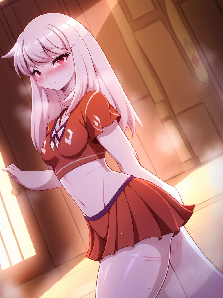 Crusch Lulu,furry,Bust ,Waist 57,Thigh 86,Good resolution,standing in a room alone,Cheerleading uniform,Good light and shadow details,shade,sexy body,blushing, Sweating, in the mood for sex