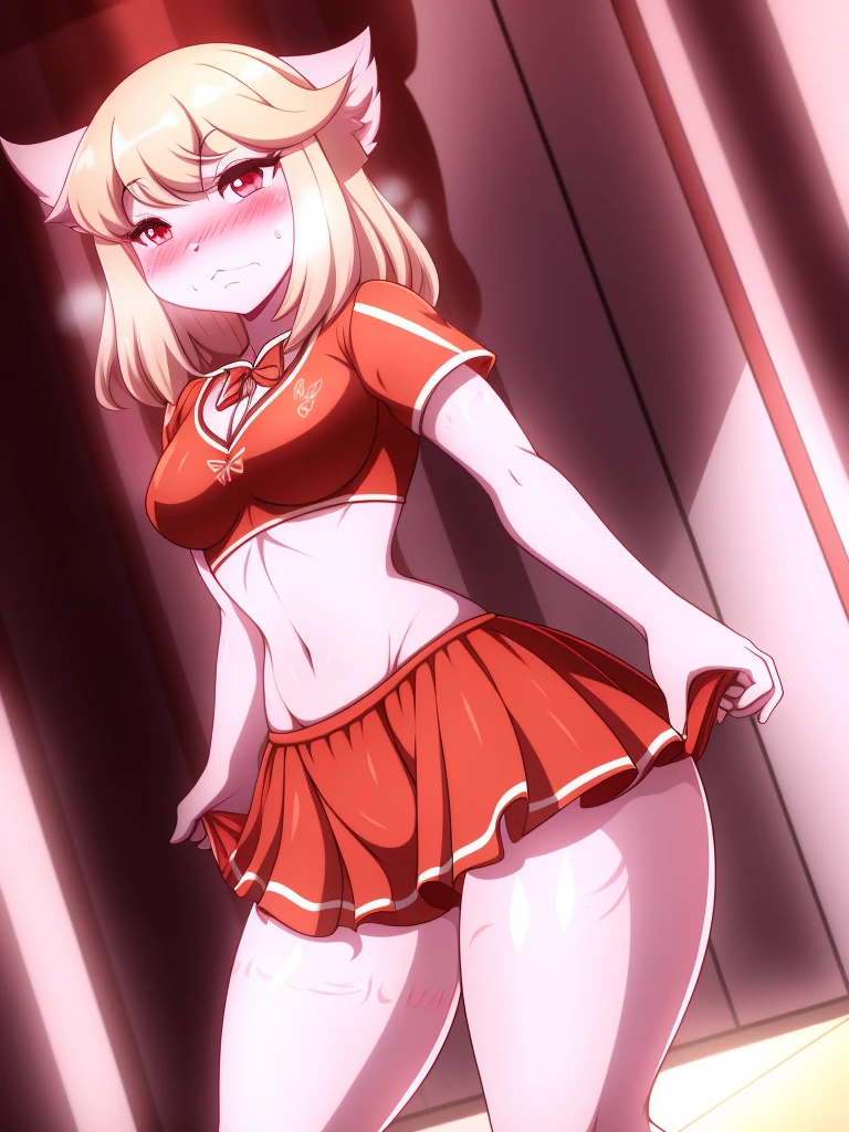 Crusch Lulu,furry,Bust big ,Waist 57,Thigh 86,Good resolution,standing in a room alone,Cheerleading uniform,Good light and shadow details,shade,sexy body,blushing, Sweating, in the mood for sex