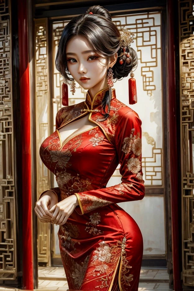 One beautiful woman,China dress,