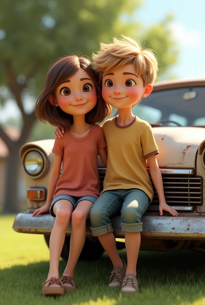 2 children sister and brother came to village in the car