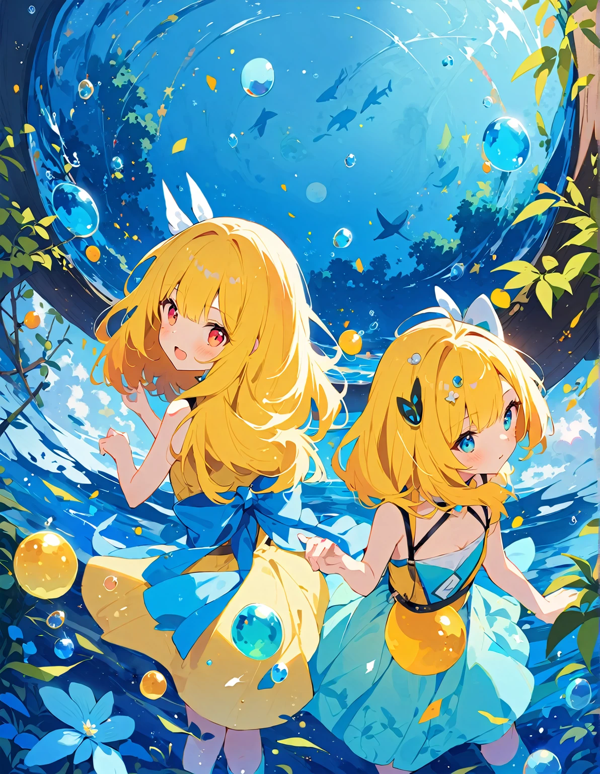 Photo, The girls、japanse, Clothing product samples, Girl scooping goldfish, colored contacts in her eyes, Full body , In summer