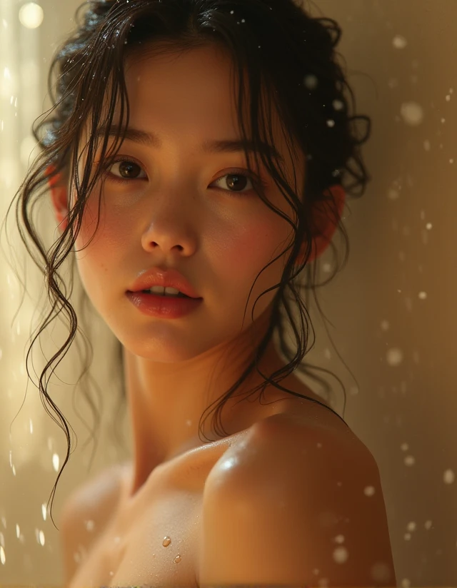 （Cinematic tones）（The film is in a cool gray tone）（Wet clothes：1.9）,（Get wet all over your body：1.9）,Top image quality, tmasterpiece, 超高分辨率, （Fidelity：1.4）, photore,deluge, stunningly beautiful woman, （Sorrow）, white  shirt, dim murky lights, shadowy, Desperate, Pity, Pathetic, Cinematic, Tears, tear drop, （ripped clothing：1.5）, （Wet clothes：1.4）, bare shoulders​, Real rain, wetting hair