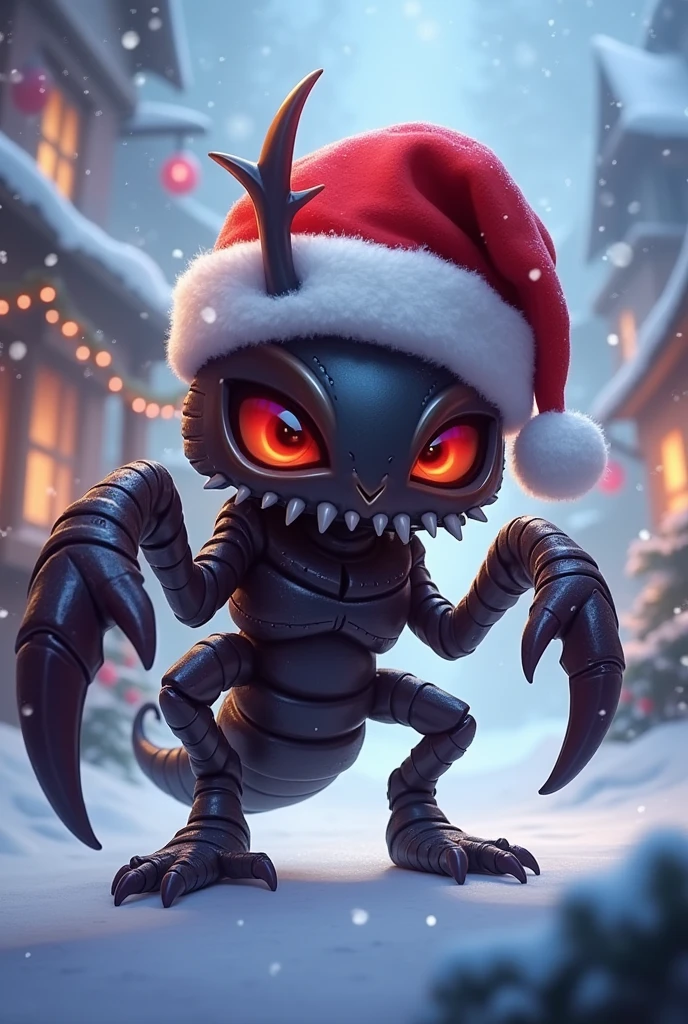 hyper detailed masterpiece, dynamic, awesome quality,ral-jeans, fleshmutant, lilith, small humanoid creature, pointed ears, bright and festive attire, red, green, holiday colors, pointed hat with a bell on the tip, merry cheerful expression, rosy cheeks, lively eyes, joyful, industrious, and benevolent, smart automation,dreary,reproduced,submerging,constrained,networking,gleeful<lora:Fleshmutant_R2:1>
