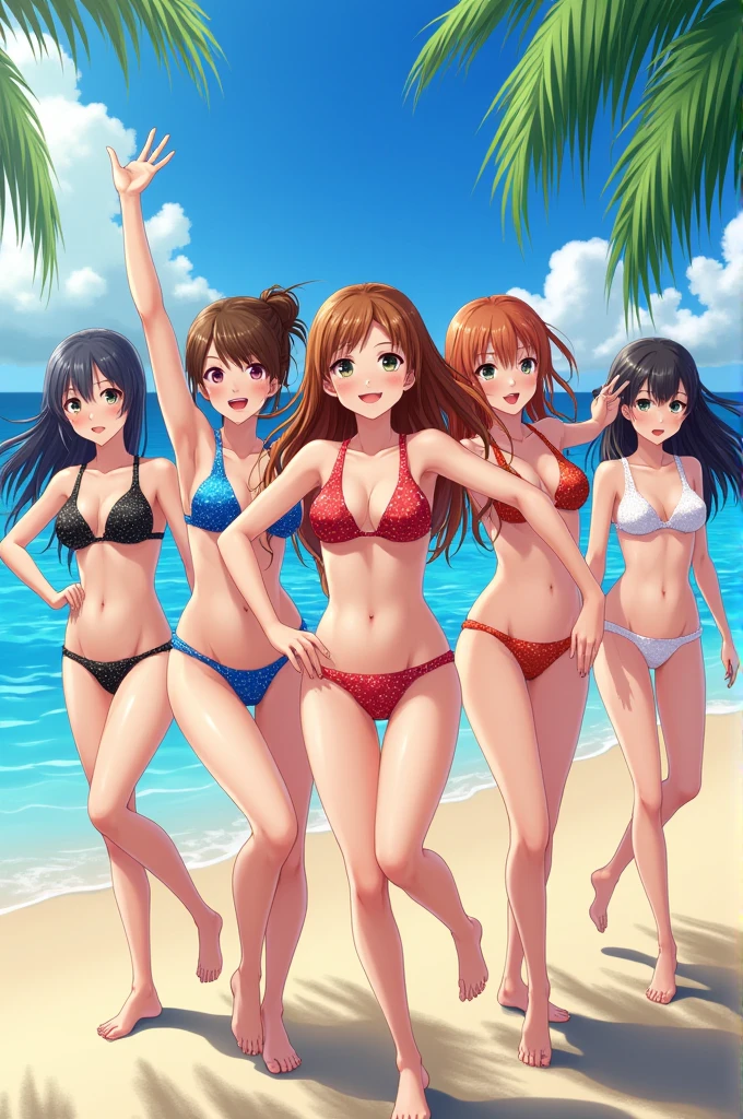 two ladies, buttocks, undressing panty, in the sea, smile,