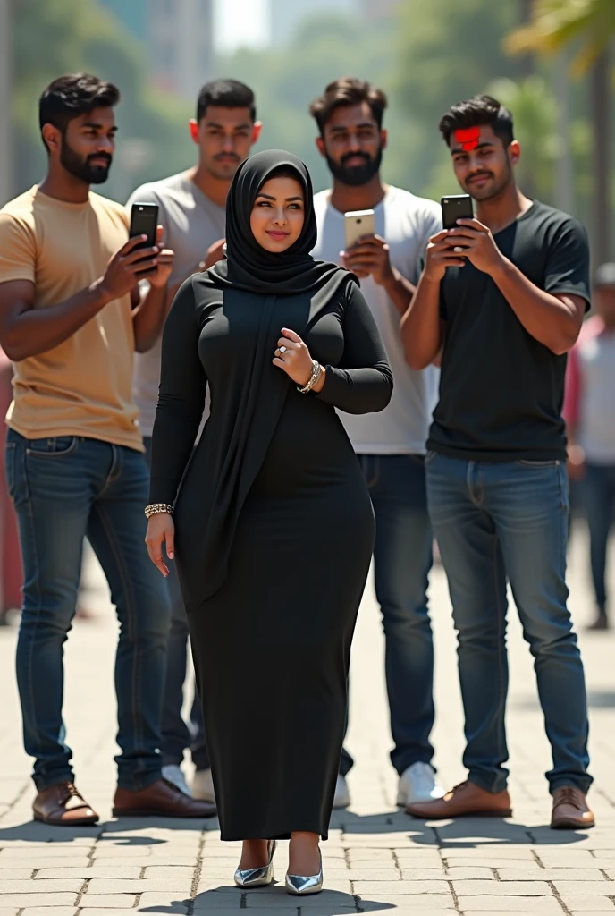 Thicc arab wife in street surrounded by men