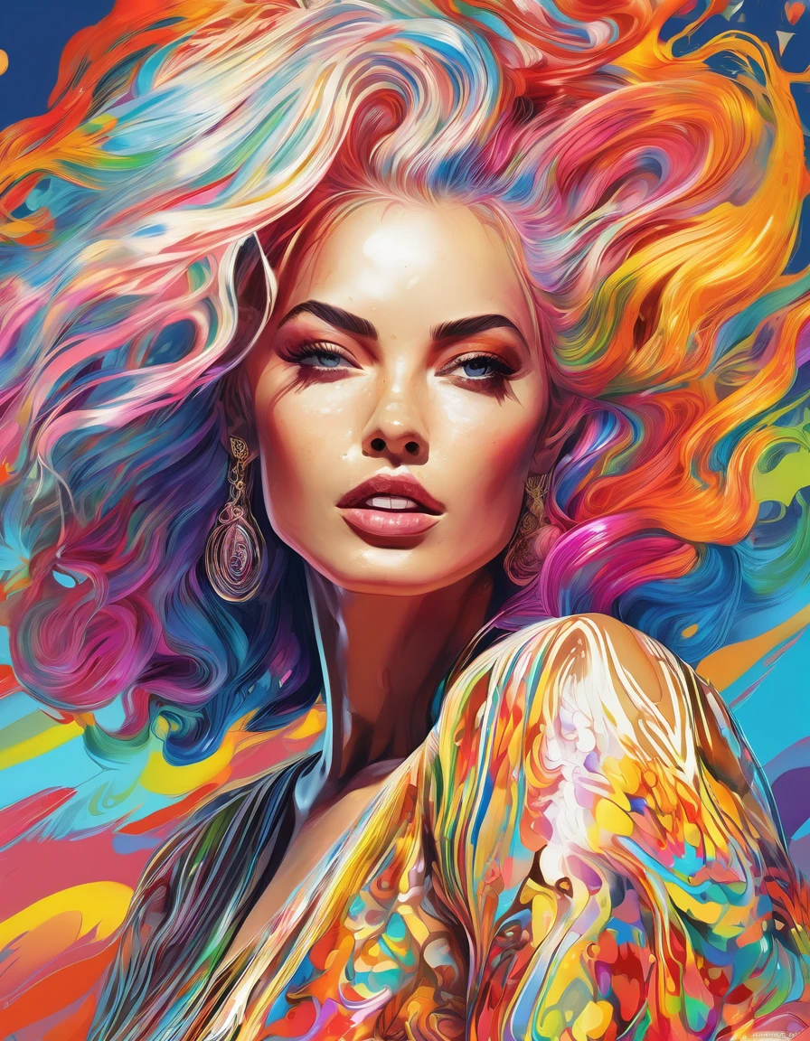 a beautiful nude woman with big messy hair, seductive pose, curvy, full body, vibrant, cute detailed digital art, colorfull digital fantasy art, digital fantasy art ), glossy digital painting, pastel vibrant