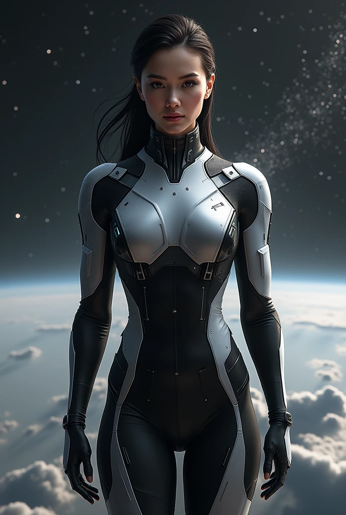 a woman in a space suit standing in front of a planet, digital art inspired by jessica rossier, cgsociety contest winner, digital art, beautiful woman in spacesuit, movie still 8 k, 8k portrait render, from a 2 0 1 9 sci fi 8 k movie, highly detailed vfx portrait of, cgsociety 8k, cgsociety 8k