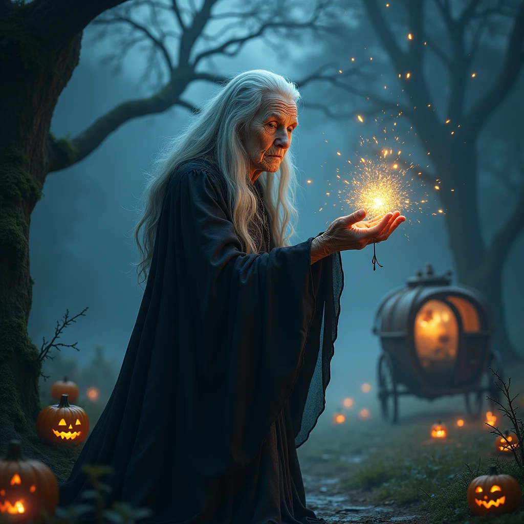 Cosmic Fallen Shrine Maiden and Jack-o-lantern, Bright and clear eyes, Biomechanicals, Strangely, horrid, nightmare, Very bright colors, Light particles, There is bright light, Mshiv, wallpaper art, ultra HD wallpaper