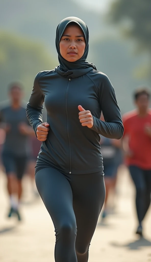 One Hijab girl running in the morning