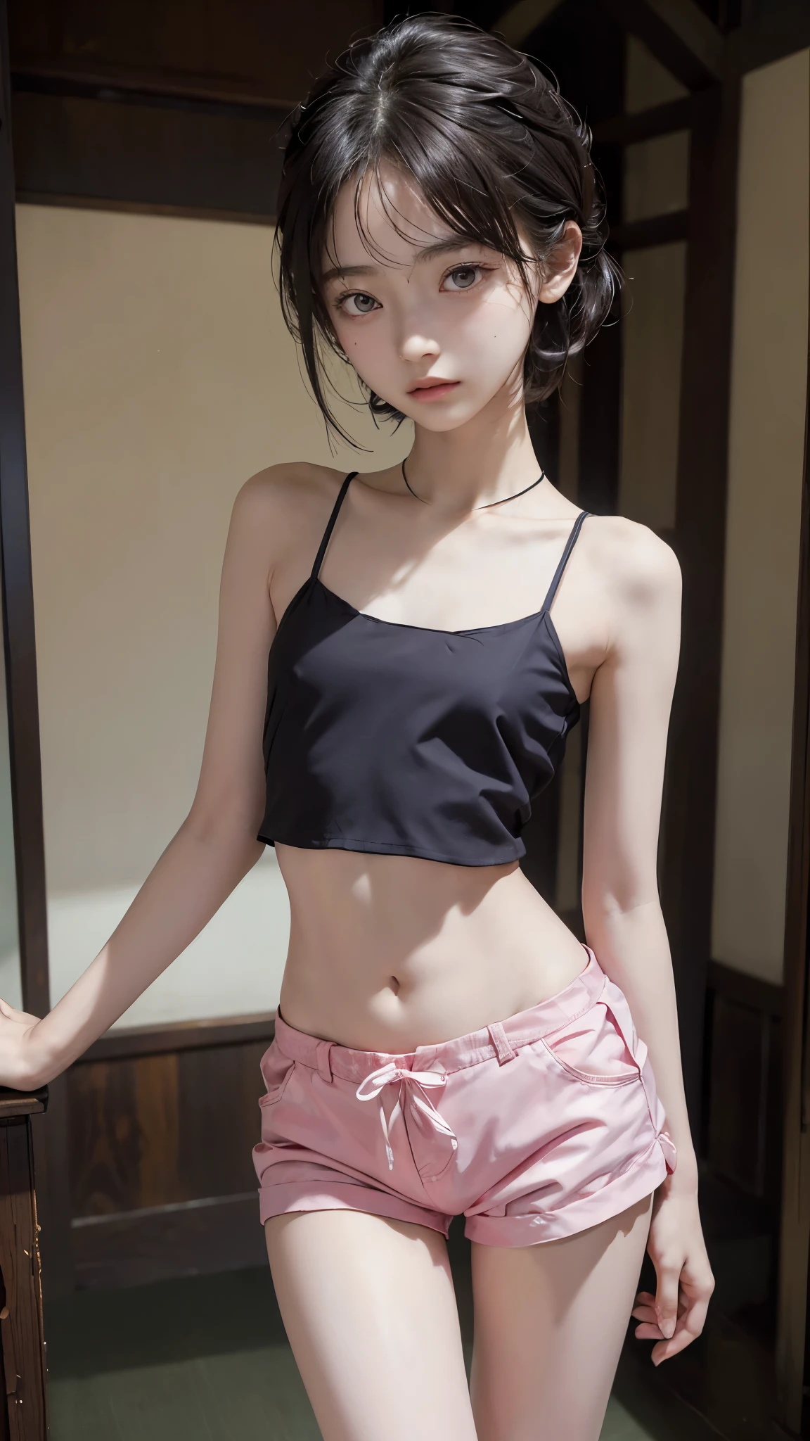 pink panties, Japanese, high school girls, (((flat chest))), (flat chest:1.1), Perfect Face, two girls, Beautiful big eyes, twins, Masterpiece, Best quality, offcial art, Extremely detailed Cg Unity 8K wallpaper, 2 girls, cute female, hair adornments, Short shorts, Crop top, Pantyhose, ribbon_choker necklace, leg belt, masterpiece, (((flat chest))), (flat chest:1.1), best quality, A-cup, Small breasts, detailed face, Thin legs, long legs, too long legs, Beautiful face, lovely, Cute twin girls, Long thin legs, thin thighs, High-resolution model, High detail, high quality, Very detailed, Ultra high definition, Textured skin, Anatomically correct, Anatomically correct, Ultra high definition, Very detailed, Textured skin,
