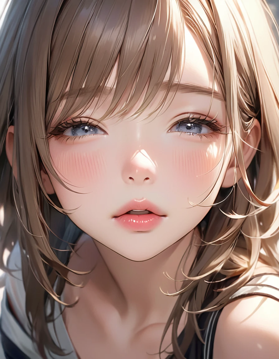 Anime girl with long hair and blue eyes looking at the camera, Smooth anime CG art, Cute natural anime face, Detailed anime soft face, Stunning Anime Face Portraits, Beautiful anime faces, Cute realistic portrait, Detailed portrait of an anime girl, Photorealistic anime girl rendering, Anime Girl Portrait, Cute anime face, Beautiful anime portraits, Highly detailed facial anime, Cute anime face