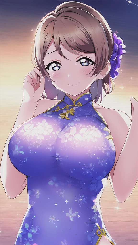  Love Live Watanabe You、Huge_chest, alone, China_dress, 星nullの_null, Highest quality, Detailed face, Detailed eyes, High resolution,Upper Body、Evil female executive、Wicked Smile、chestの谷間、Sexy pose