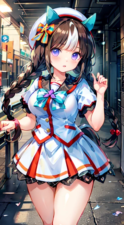 Beautiful illustrations、(masterpiece、Highest quality、8k ), (Beautiful details), Highly detailed face, Perfect lighting, Extremely detailed CG, (Perfect hands, Perfect Anatomy), One Girl, Please wait \(umamusume\)、Large Breasts, 、Thighs、A pose that attracts men、