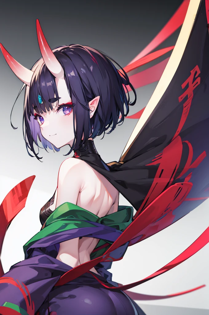 Highest quality　Highest quality　One character　Draw a face carefully　High-definition anime-style face　Super Glowing Skin　Black short hair　Shuten Doji　lure　smile　Rear view　Back view