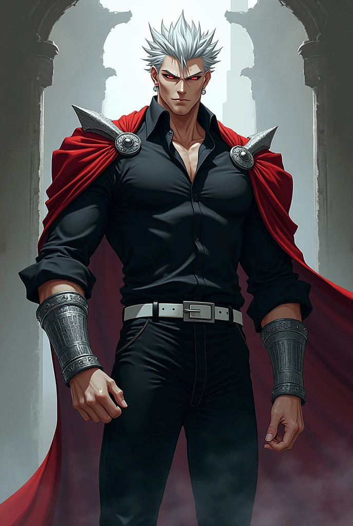 absurdres, highres, ultra detailed, HDR, masterpiece, Ren Zotto, vtuber, black hair, expressive red eyes, demon, black horns, 1man, handsome, black leather jacket, inside a dungeon, cave. A teen (Young face) 15 year old teenager (15 years old) very attractive boy, standing, full body. Mexican ethnicity. tanned skin, short hair bangs that fall on both sides of his youthful face. carefree expression, young man, alone, marked muscles, beautiful musculature, aesthetic stretch marks, inspiring physique, slender muscles, square pecs, beautiful V-cone, excellent abs and torso, chiseled abs, pectorals chiseled, perfect massive muscles, inflated muscles, voluminous pectorals, massive muscular body, a huge gigantic chest with a narrow waist, huge shoulders, ridiculously well-shaped large pecs, eight chiseled abs, (very toned and huge) with his military haircut and voluminous neck, narrow waist, golden eyes, young face, beautiful, young. Teen muscular young bodybuilder with extraordinary and firm back, chiseled muscles, rhomboid muscles, latissimus dorsi. Gigachad. He wears a leather jacket (JACKET) that reaches the height of his ribs and is open. (Bare torso) and tight black leather pants, bulge chest, he does not use a belt. He is shirtless under his jacket, which highlights his prominent abs and pectorals. He doesn't wear a belt. His muscles stand out. Ruins of greek temple background. Standing, full body. (((black latex pants))) (((Exposed muscular torso. Open jacket.))) 
