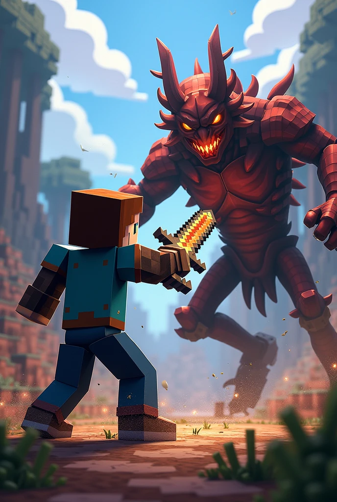 Minecraft Steve mining a demon miner