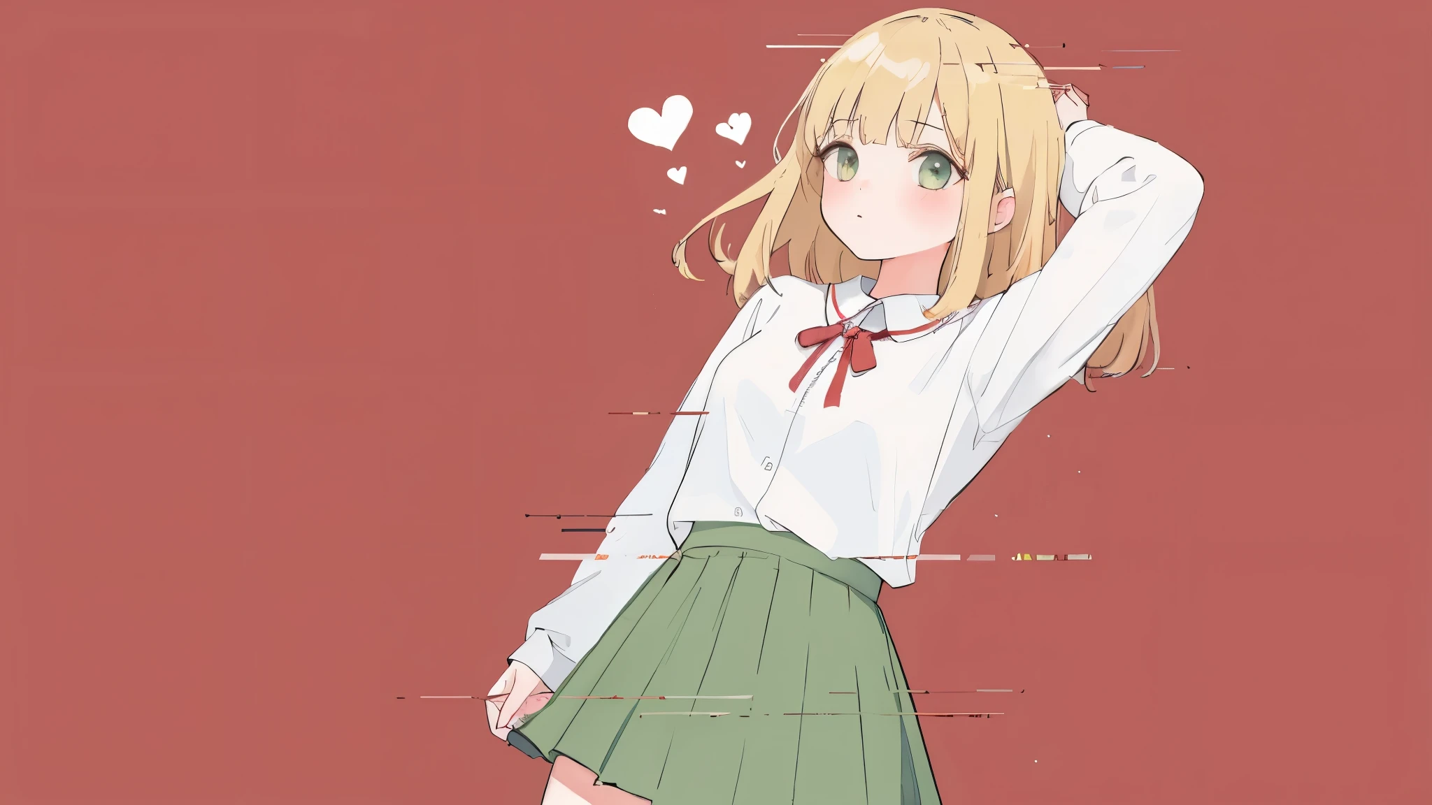 (Highest quality, masterpiece, High resolution),One Girl,Long sleeve,Pleats_skirt,arm_behind_head,heart,Simple Background,
Display issues,