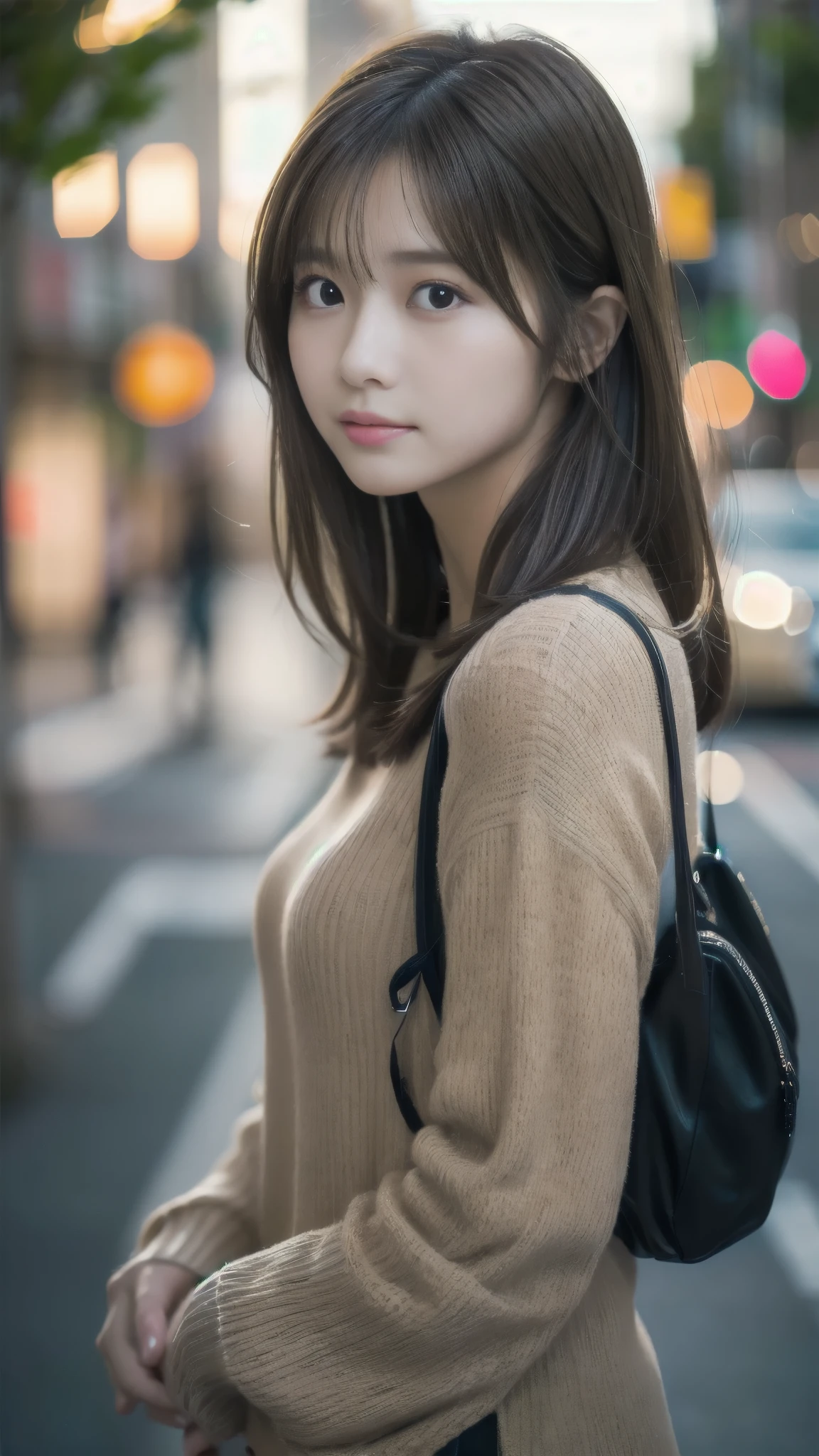 8k, Best image quality, Highest Resolution, Highest quality, Surrealism, masterpiece, f/1.2, Nikon, Portrait Photography, Japanese women, university student, Beauty, actress,  Light brown hair, Shiny Hair, Straight Hair, Delicate hair, Precise and beautiful eyes, Front view, Facing forward, 