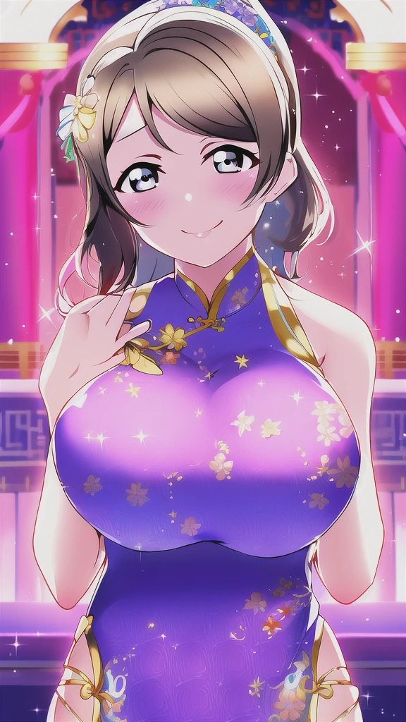  Erotic、Love Live Watanabe You、Huge_chest, alone, China_dress, 星nullの_null, Highest quality, Detailed face, Detailed eyes, High resolution,Upper Body、Evil female executive、Wicked Smile、chestの谷間、Sexy pose