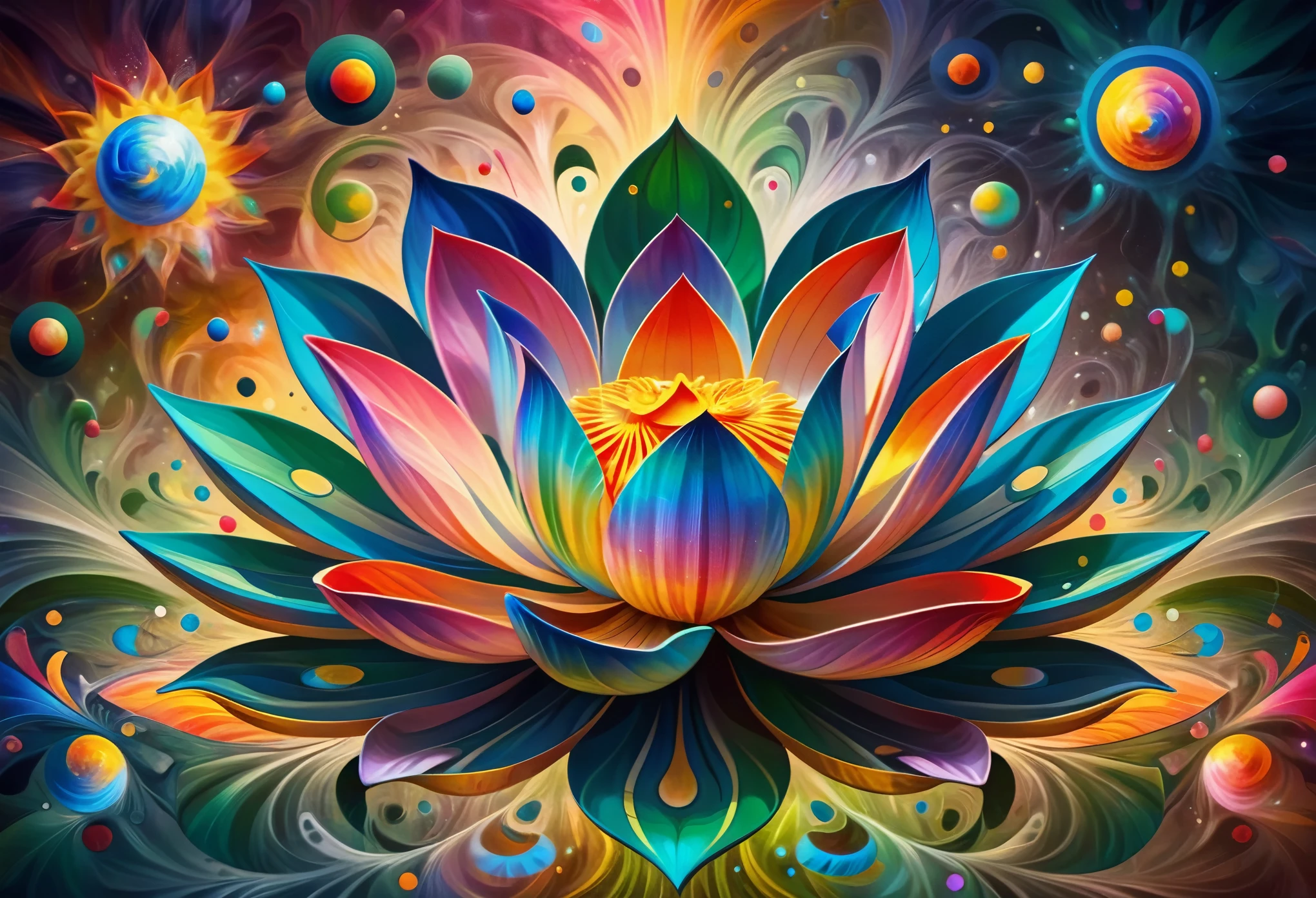 (((Stylization of lotus, Distorted world, Lotus flower emblem:1.4))), Mandala, Abundant natural energy, Energy Ripples, Distorted Grass Background, (Beautiful LSD art:1.3), Psychedelic Trance, (Crystal luminescence:1.1), Energy merges and vibrates, Digital Painting, Chromatic, Mentally ill, Mentally illアートスタイル, Psychedelic Art, colorful reflections，refraction，Background Blur, Fractal geometry, explosion of colors , LSD Trip, Psychedelic colors and shapes, Effects of LSD, Art Pop, LSD Vision, High resolution, High resolution, Attention to detail, masterpiece:1.2,