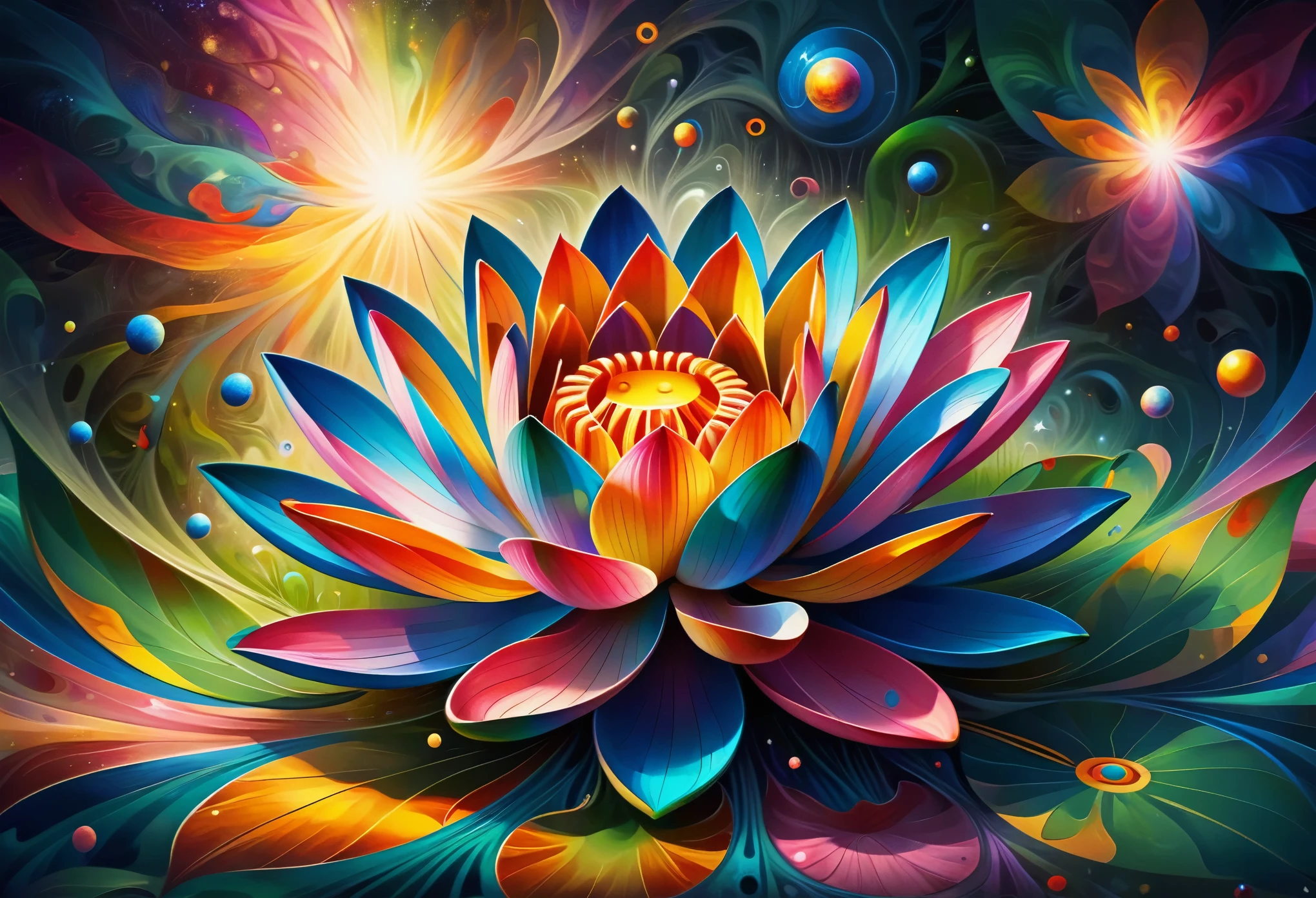 (((Stylization of lotus, Distorted world, Lotus flower emblem:1.4))), Mandala, Abundant natural energy, Energy Ripples, Distorted Grass Background, (Beautiful LSD art:1.3), Psychedelic Trance, (Crystal luminescence:1.1), Energy merges and vibrates, Digital Painting, Chromatic, Mentally ill, Mentally illアートスタイル, Psychedelic Art, colorful reflections，refraction，Background Blur, Fractal geometry, explosion of colors , LSD Trip, Psychedelic colors and shapes, Effects of LSD, Art Pop, LSD Vision, High resolution, High resolution, Attention to detail, masterpiece:1.2,