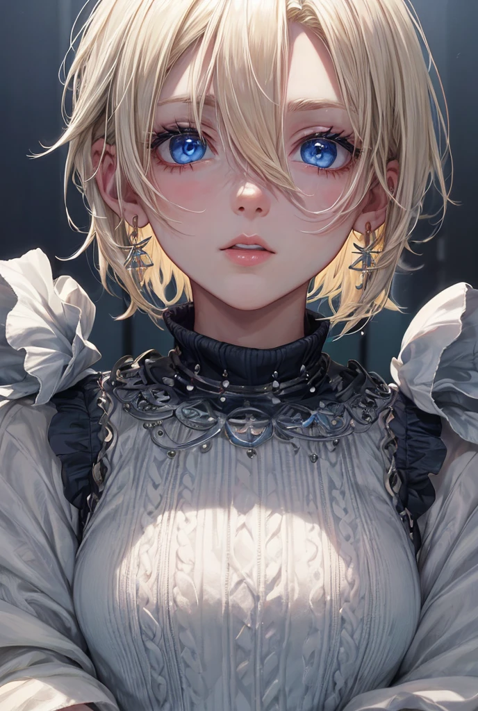 highly detailed, 8k, masterpiece, ((1girl)), short hair, blonde burnt_hair, nude, black choker, Medium_breasts, female_ejaculation, ornate, intricate, dramatic lighting, 4k, detailed_background, caustics, ((scared)), tears, looking up at viewer, head on image, drool, speed lines, orgasm, <lora:sunstoneStyleLORA_v7Balanced:.55>