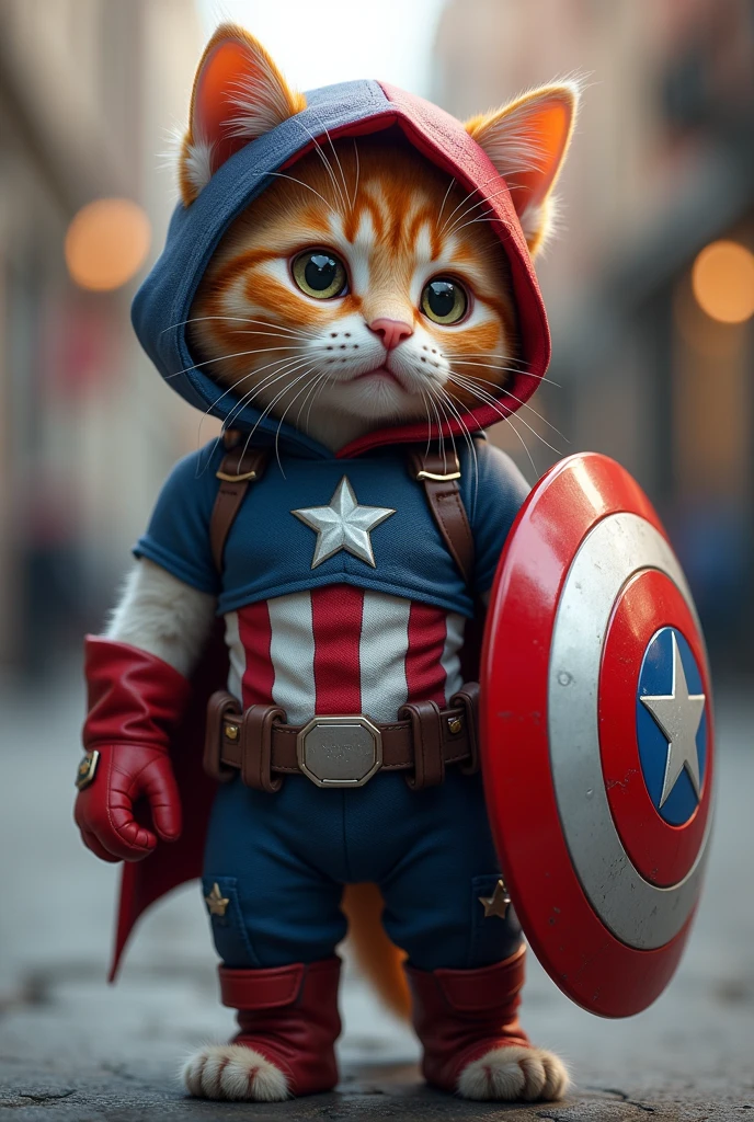 cat robot captain america, octane render, unreal engine, highly detailed, intricate