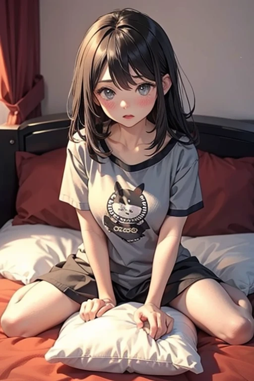 (Browsing Caution:1.2)、Beautiful girl sucks a condom、Flat Chest、Young body、Flat stomach、Embarrassing、A dreamy look、Excessive sweating all over the body、See-through pajamas、(sitting on a pillow,Straddling the pillow:1.4),(Pillow rubbing:1.7),(rubbing the crotch:1.6),Female orgasm,Pussy juice,(Out of breath,Heavy breathing,blush:1.6),(impatience:1.2),(Panicked)、(Look away from the camera、Looking down:1.5)、(Bedroom,On the bed:1.4)、Dim Light、Wide viewing angles、Condoms scattered on the bed、(Underview)、Female acts