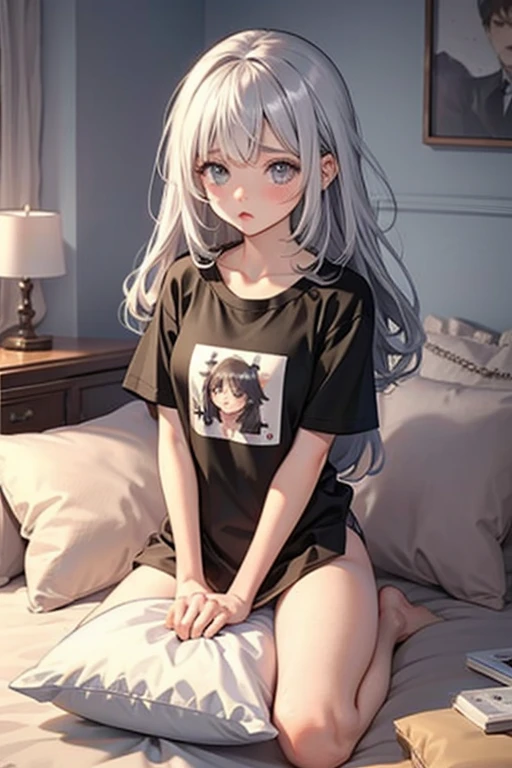 (Browsing Caution:1.2)、Beautiful girl sucks a condom、Flat Chest、Young body、Flat stomach、Embarrassing、A dreamy look、Excessive sweating all over the body、An oversized T-shirt that lets your skin show、See-through string panties、(sitting on a pillow,Straddling the pillow:1.4),(Pillow rubbing:1.7),(rubbing the crotch:1.6),Female orgasm,Pussy juice,(Out of breath,Heavy breathing,blush:1.6),(impatience:1.2),(Panicked)、(Look away from the camera、Looking down:1.5)、(Bedroom,On the bed:1.4)、Dim Light、Wide viewing angles、Condoms scattered on the bed、(Underview)、Female acts