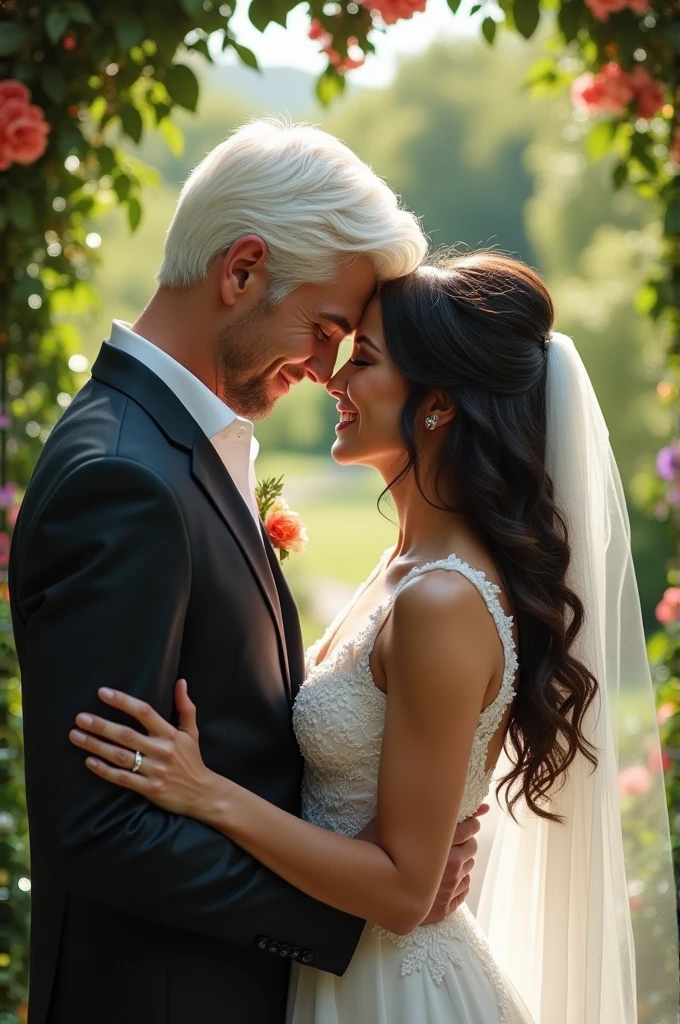 arafed bride and groom posing for a wedding photo, wedding photo, photorealistic!!!!!!! art style, realistic portrait photo, disney photo realistic, photorealistic disney, very realistic, very very realistic, rick dai, very very very realistic, couples portrait, romance novel cover, realism artstyle, handsome stunning realistic, lovely couple, inspired by Tadashi Nakayama