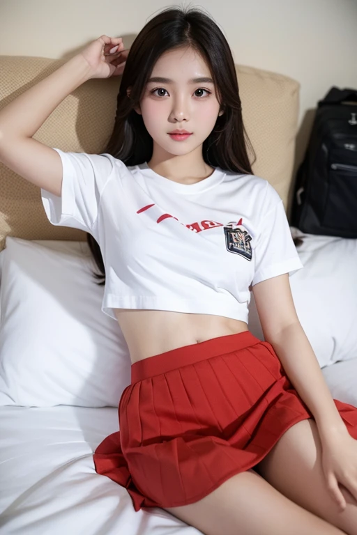 (realistic, photo realistic:1.2), ((highest quality)), cute high school girl,Show white panties:1.4,(panty shot:1.3), (mini pull up skirt:1.3), spread your legs a little,black loafers,I'm sitting on the couch,